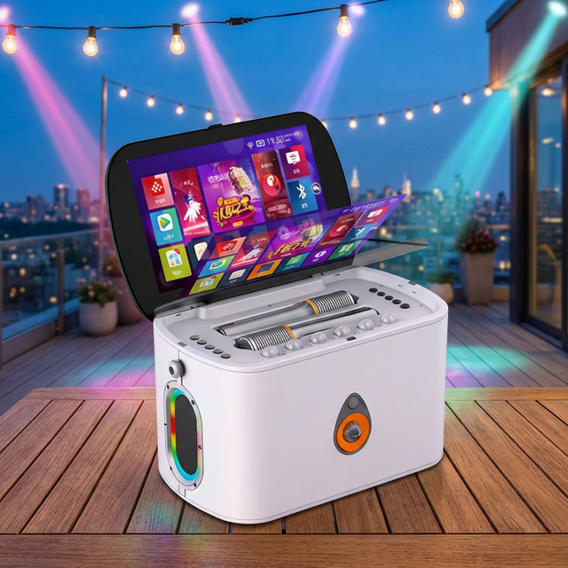 Multi-function Blue Tooth Karaoke Speaker with Touch Screen 2 Wireless Mics All-in-one Singing System for Home&Outdoor Party