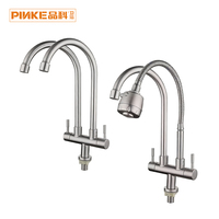 Robinet de cuisine à poser sur plan, en acier inoxydable brossé, double poignée, pivotant, mitigeur d'évier à deux voies, avec valve en laiton