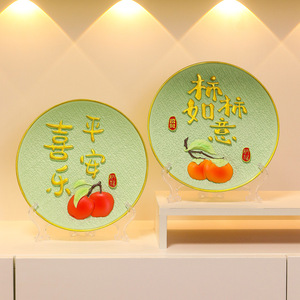 จานเรซิ่นรูปทรงกลมลายลูกพลับมงคล ของตกแต่งบ้าน ทางเข้าบ้าน ของขวัญทำมือตามหลักฮวงจุ้ย ของตกแต่งปีใหม่จีน - Product Image 3