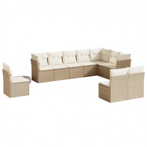 Conjunto de Sofás de Jardín de Ratán Beige para 10 Personas, Muebles de Exterior con Cojines, Diseño Contemporáneo - Product Image 1