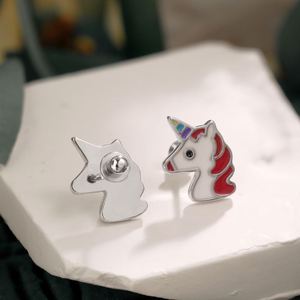 Dylam Hypoallergenic Nickel Free 925 Sterling <b>Silver</b> Kid Children 5A CZ Cubic Zirconia Tiny Enamel Unicorn Shape <b>Stud</b> Earrings - Product Image 4