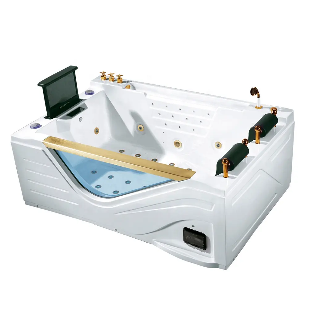 Spa autoportant Baignoires de salle de bain Hydromassage Massage Baignoire à remous avec TV 17 pouces 1 pièce Design graphique Bain de massage moderne