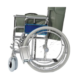 Fauteuil roulant manuel pliable portable en acier chromé avec frein en U pour les soins de santé des personnes âgées - Product Image 1