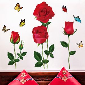 Pegatinas de Pared Impermeables de PVC con Diseño de Rosa Roja para Sala de Estar y Dormitorio, Autoadhesivas - Product Image 5