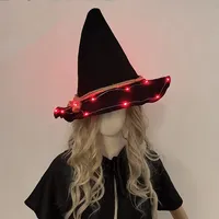 Nuovo Cappello da Strega Luminoso LED per Halloween, Cappello da Strega Fluorescente per Donne, Accessori per Feste in Maschera di Halloween