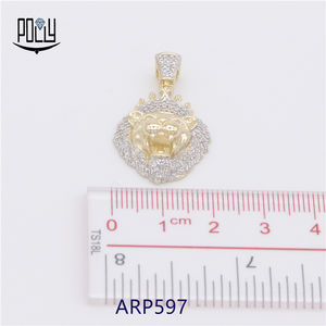 Grosir liontin kepala singa bermahkota micro-pave dua warna perhiasan Hip Hop perak Sterling <span class=keywords><strong>Ice</strong></span> Out Untuk jimat liontin - Product Image 3