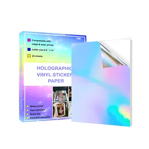 PET Holographic Printable Vinyl A4 Size Waterproof Self Adhesive Rainbow Vinyl Sticker Paper For Laser And Inkjet Printer