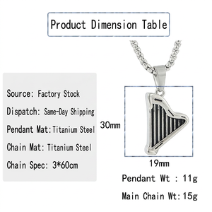 Harp Pendant Gold Plated Stainless Steel Vintage Charm Everyday Wear 3.0x60cm Link <b>Chain</b> - Product Image 2