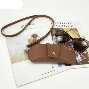 Retro Women Sunglass Bag Leather Glasses Clip Hanging Neck Glasses Bag Anti-lost Glasses Protective Cover Fashionable Pouch