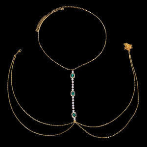 Chaîne de Poitrine en Strass Plage Discothèque Fête Bijoux de Luxe <span class=keywords><strong>Ventre</strong></span> <span class=keywords><strong>Cou</strong></span> Bikini Émeraude Sein Corps Chaînes - Product Image 2