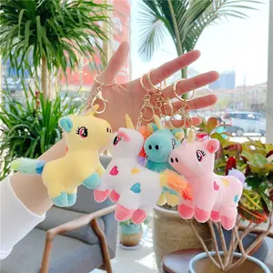 Kawaii dibujos animados Arco Iris unicornio peluches suave juguete relleno llavero cordón muñeca colgante esponjoso peluche unicornio llavero