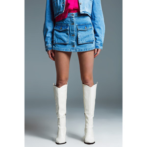 Mini-short cargo en denim avec boutonnage avant, délavage clair - Product Image 5