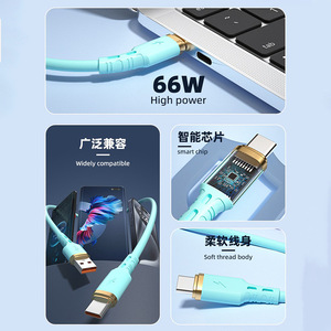 Cable de Datos Tipo-C de 66W con Carga Rápida, Color Verde Menta, 1M, Cable TPU para Teléfonos Apple, Huawei y Xiaomi - Product Image 4