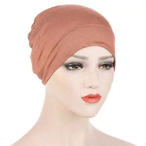 Multi-color fashion solid color bottom small cap, bun head night cap, headband cap can hide hair mercerized cotton