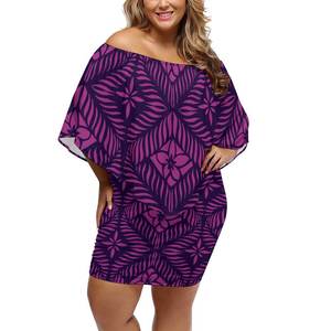 Robes mini-ponchos décontractées pour femmes, à imprimé tribal polynésien samoan personnalisé, à épaules dénudées, style aile, moulante, très vendues - Product Image 5
