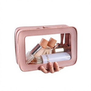 Bolsa de almacenamiento de cosméticos con ventana, estuche de maquillaje de gran capacidad, material de PU, patrón de leopardo, resistente al agua para viajes y uso diario - Product Image 6