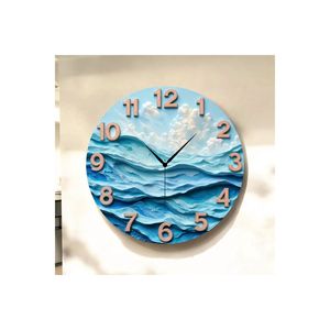 Horloge murale de table à thème classique unique en bois rond imprimé couleur mer silencieuse numérotée 45x45cm - Product Image 3