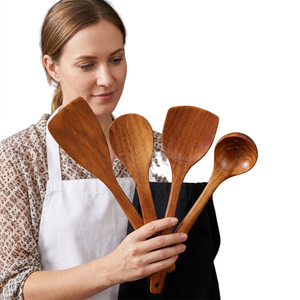 5-Piece Wooden Spoon Shovel Ladle Kit Non-Stick High Temperature Resistant Anti-Scalding Dishwasher <b>Microwave</b> Safe Utensils - Product Image 4