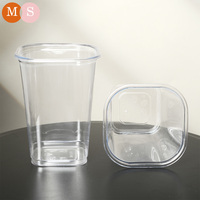 Gobelets carrés en plastique PET avec couvercle, directement de l'usine, pour thé, jus, boissons au lait, mousse de fruits, gâteau, yaourt, pudding