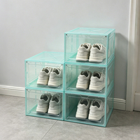 Boîte de présentation de chaussures en plastique moulé intégré, empilable, avec façade transparente anti-poussière, organisateur de rangement pour chaussures