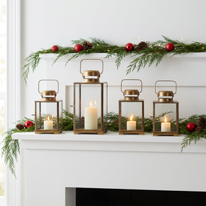Wholesale Mini <b>Brass</b> Antique Metal Framed Glass Candle <b>Lanterns</b> for Christmas Home Decoration - Product Image 2