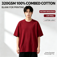 T-shirt vierge en gros 320 GSM, 100 % coton, coupe oversize à épaules tombantes, unisexe, personnalisable avec logo OEM pour impression DTF et sérigraphie