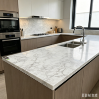 Dalle de quartz artificiel Calacatta sans silicone sur mesure, pour sol moderne, comptoir de cuisine et salle de bain