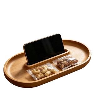 Beechwood Phone Stand <b>Tray</b> Oval Multifunction <b>Storage</b> <b>Trays</b> For Snacks And Devices - Product Image 5