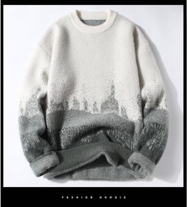 2022 Personalizado OEM & ODM Homens Camisola Mohair <span class=keywords><strong>Fuzzy</strong></span> Jacquard Manga Longa De Malha Inverno Pullover Kint Tripulação Pescoço Malhas Camisola Homens - Product Image 2