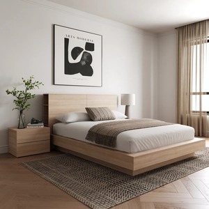 Base de Cama de Plataforma Moderna de Madera de Ingeniería con Acabado en <span class=keywords><strong>Roble</strong></span> <span class=keywords><strong>Natural</strong></span> y Cabecera Grande - Product Image 2