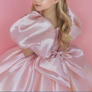 Vendita calda nuovo stile ragazze arco bambini soffice manica a sbuffo abito da principessa ballo di compleanno natale abiti da bambina - Product Image 3