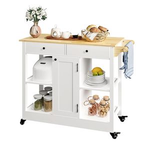 Chariot de cuisine SENYU en bois blanc de 38 pouces avec tiroirs de rangement roulants, style farmhouse, design moderne - Product Image 3