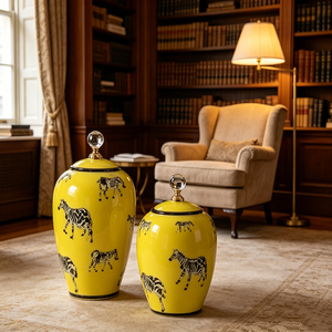 Set di <span class=keywords><strong>Vasi</strong></span> e Barattoli in Ceramica Gialla con Motivo Zebrato e Coperchio in Cristallo - Product Image 6