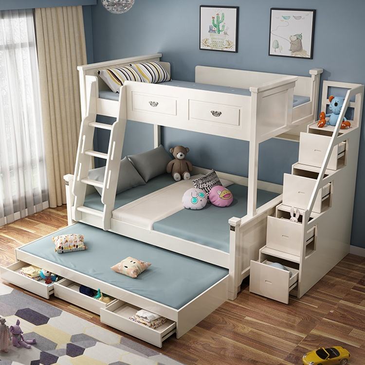 Modern Kids Bunk Bed With Stairs - Solid Wood Furniture Set for ...
