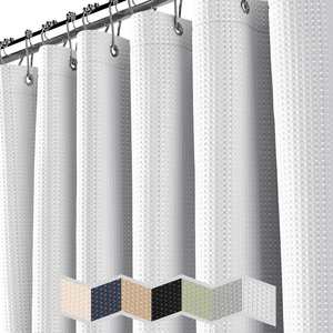 Best Selling Luxury Plain Jacquard Waffle Weave 100% Polyester Eco-Friendly White 180x180cm Shower <b>Curtain</b> Set <b>with</b> 12pcs <b>Hooks</b> - Product Image 2