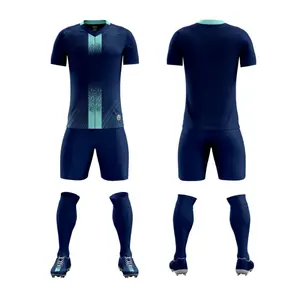 Custom Logo Kids Sports Uniforms Soccer Jersey Blue Yellow Dropshipping Football Shirt Football Kit Football Jersey Set