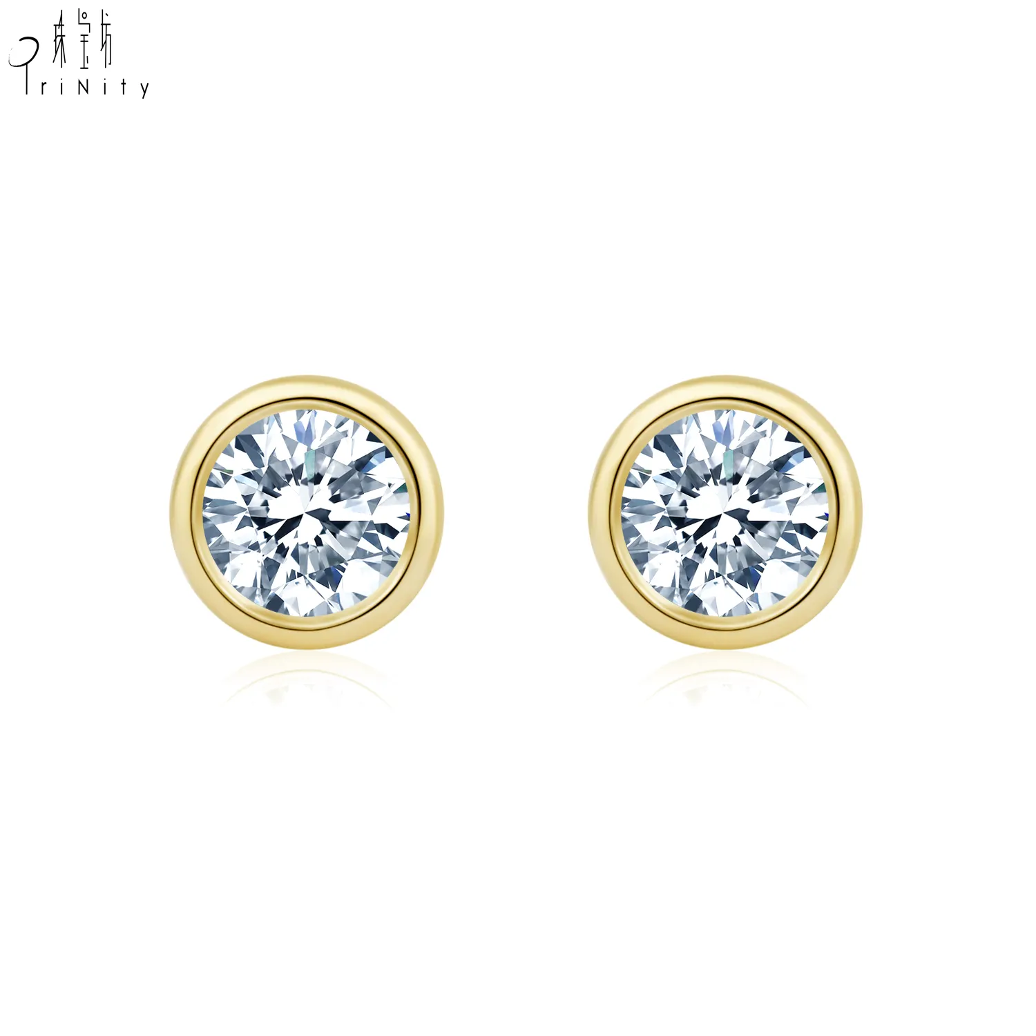 Hot Sale Daily Wear Einfache Lünette Einstellung Diamant Ohr stecker 18 Karat Pure Gold Ohrring Schmuck