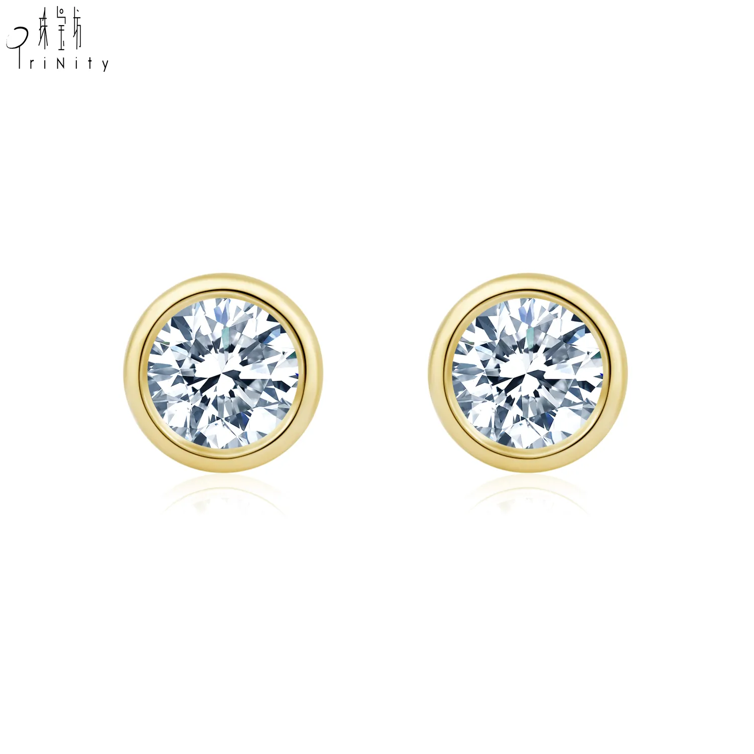 Bán Nóng Hàng Ngày Mặc Đơn Giản Bezel Thiết Kim Cương Stud Earring 18K Vàng Nguyên Chất Earring Trang Sức