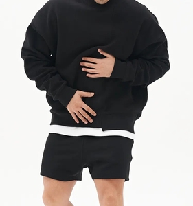 Chất Lượng Cao Heavyweight Lông Cừu Người Đàn Ông Màu Đen Áo Tùy Chỉnh In Logo Crewneck Áo Thun Cộng Với Kích Thước Của Nam Giới Hoodies & Áo Nỉ - Product Image 3