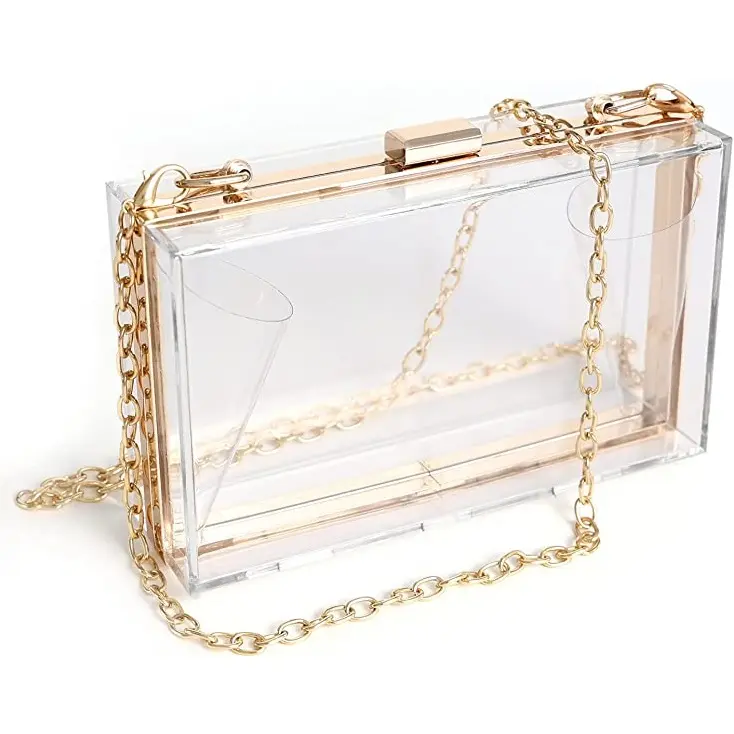 Clear Acrylic Women Purse Clutch Bag Shoulder Handbag With Removable Gold Chain Strap great gift for birthday wedding Christmas