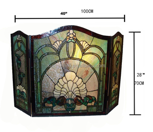 Écran de cheminée en vitrail, 3 panneaux, design baroque, décoration traditionnelle, couleur verte, forme rectangulaire, décoration - Product Image 3