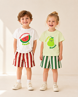 2026 Kinder Zomer Fruit Print Set Katoenen Korte Mouwen T-Shirt Gestreepte Shorts Schattig Casual Jongens Meisjes 2-delig Outfit OEM
