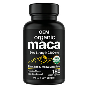 Suplementos Herbais OEM Maca Preto, Vermelho e Amarelo 2100mg Raiz de Maca Aumenta a Vitalidade e a Função Reprodutiva Força Extra 180 Cápsulas - Product Image 1
