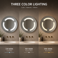 Smart LED Round Bathroom Mirror with Front Lighting, Stepless Dimming, 3 Color Temperature, Anti-Fog, Bluetooth
