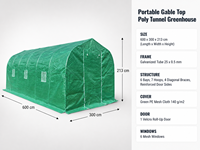 Serre de jardin Zhejiang 6mx3mx2.13m, écologique, imperméable, avec structure en acier galvanisé, facile à assembler