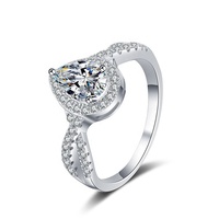 Hete Verkoop S925 Sterling Zilveren Peer Gesneden 1ct Moissanite Ring Traan Vorm Luxe 1 Karaat D Kleur Moissanite Ring Voor Vrouwen