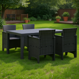 Ensemble de salle à manger de jardin en rotin Polywood 5 pièces Anthracite, résistant aux intempéries, mobilier d'extérieur au design contemporain - Product Image 2