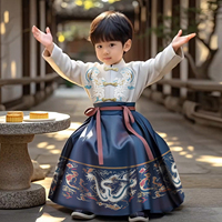 Tenue traditionnelle chinoise Hanfu pour garçons, style Tang, manches longues, fermeture boutonnée, coupe classique, nouvelle collection 2026, jupe mi-longue motif cheval