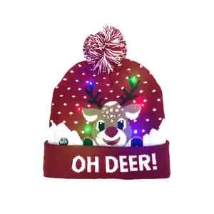 Christmas New Flanged Ball Knitted Hat with LED Colorful Lights Adult Children Halloween Decoration Cap