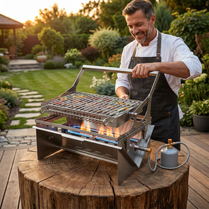 <span class=keywords><strong>Barbecue</strong></span> portable à gaz double combustible en acier inoxydable, grill détachable, équipement <span class=keywords><strong>de</strong></span> <span class=keywords><strong>barbecue</strong></span> - Product Image 1